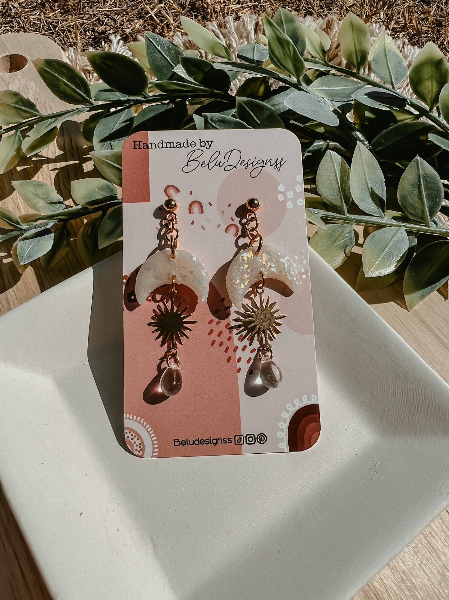 Moon - Sun - Drop - Polymer Clay Earrings