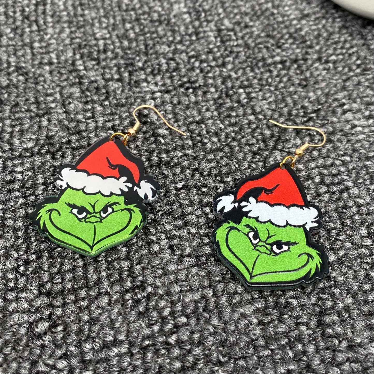 Acrylic Grinch & Christmas Hat Dangle Earrings
