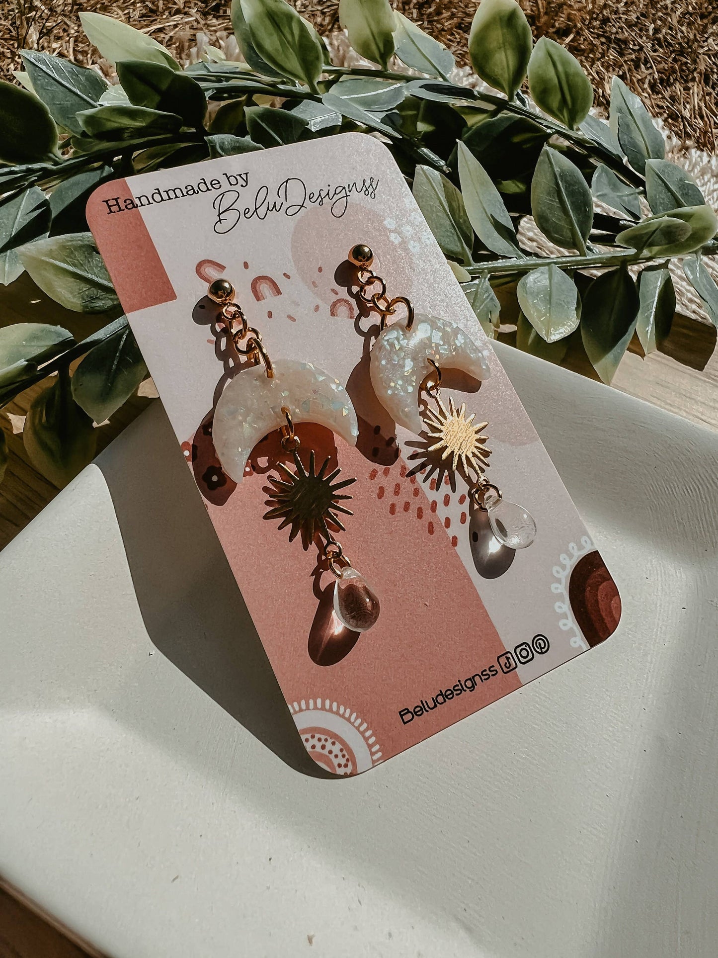Moon - Sun - Drop - Polymer Clay Earrings