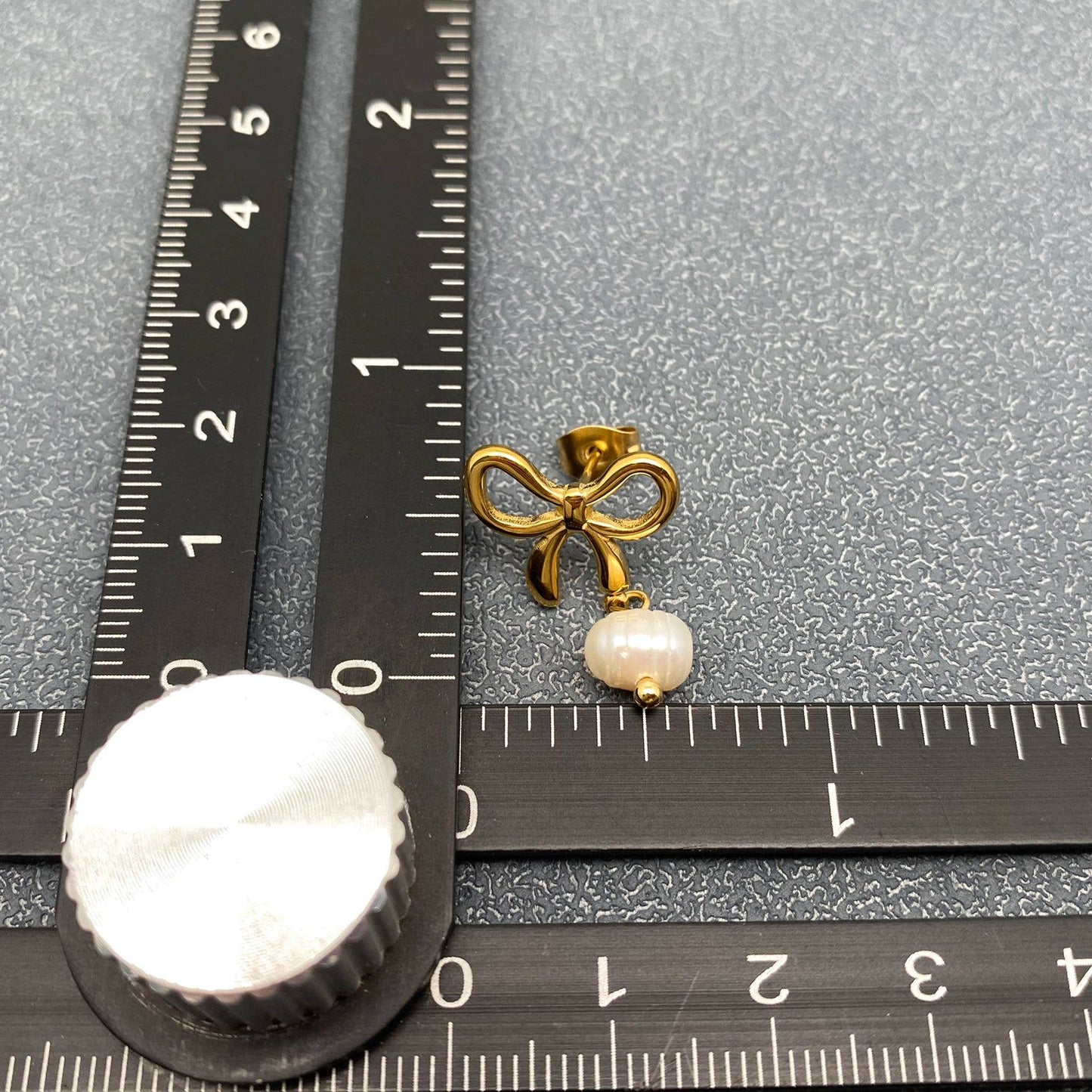 Pearl Charm 18K Gold Plated SS Bow Post Earrings