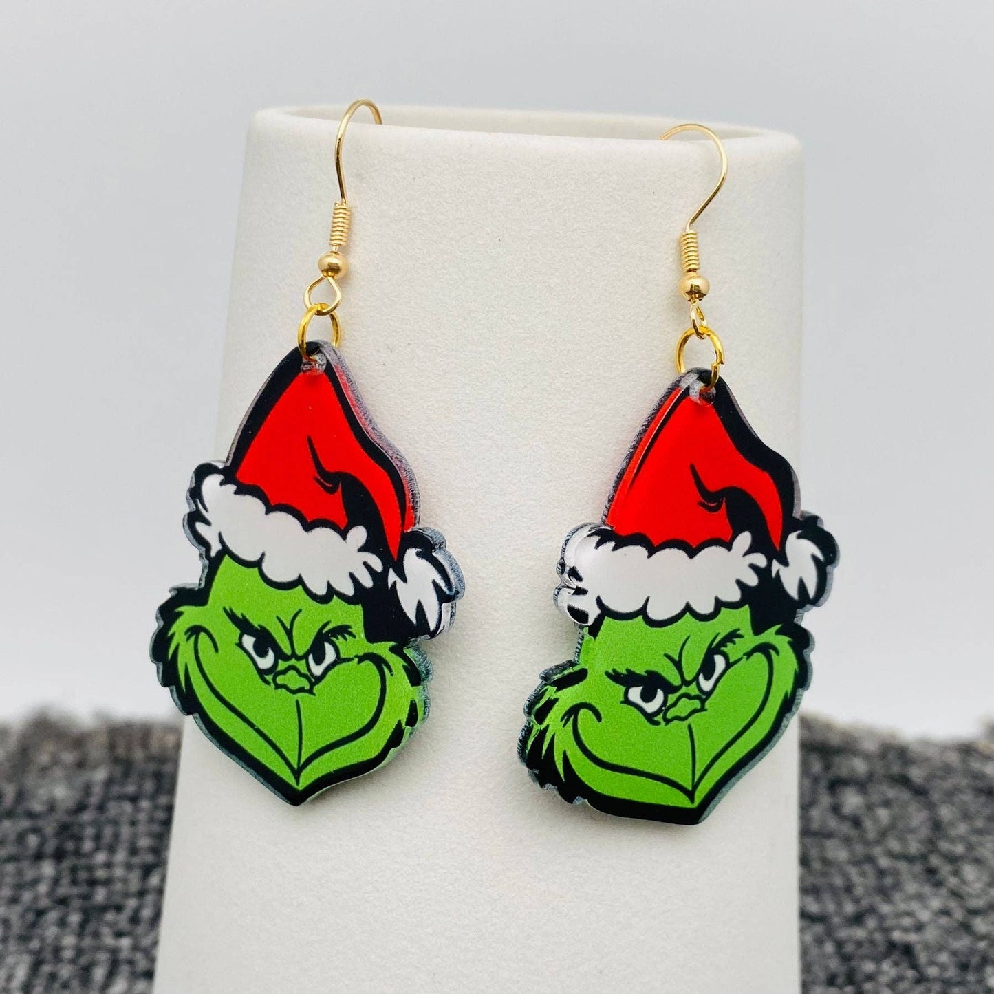 Acrylic Grinch & Christmas Hat Dangle Earrings