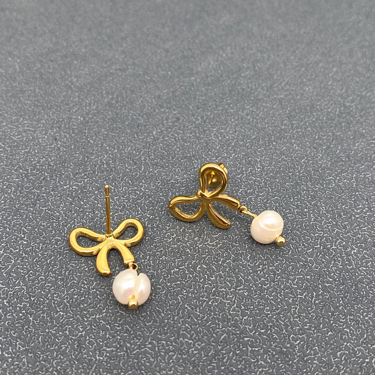 Pearl Charm 18K Gold Plated SS Bow Post Earrings