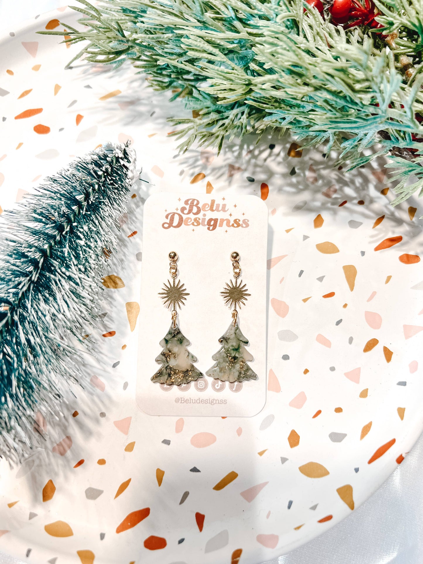 Translucent Green and Gold Handmade Christmas Clay Earrings