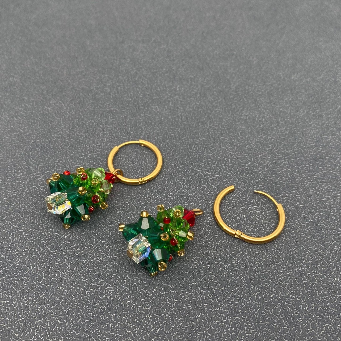 Crystal Christmas Tree 18K Golden SS Huggie Earrings - FGS