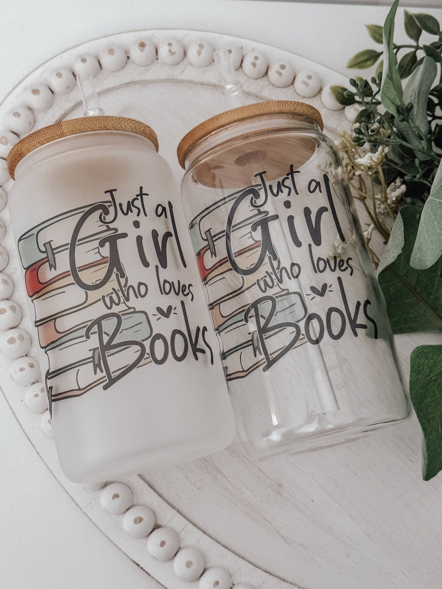 Booklover 16oz Glass Cup with Bamboo Lid: Clear
