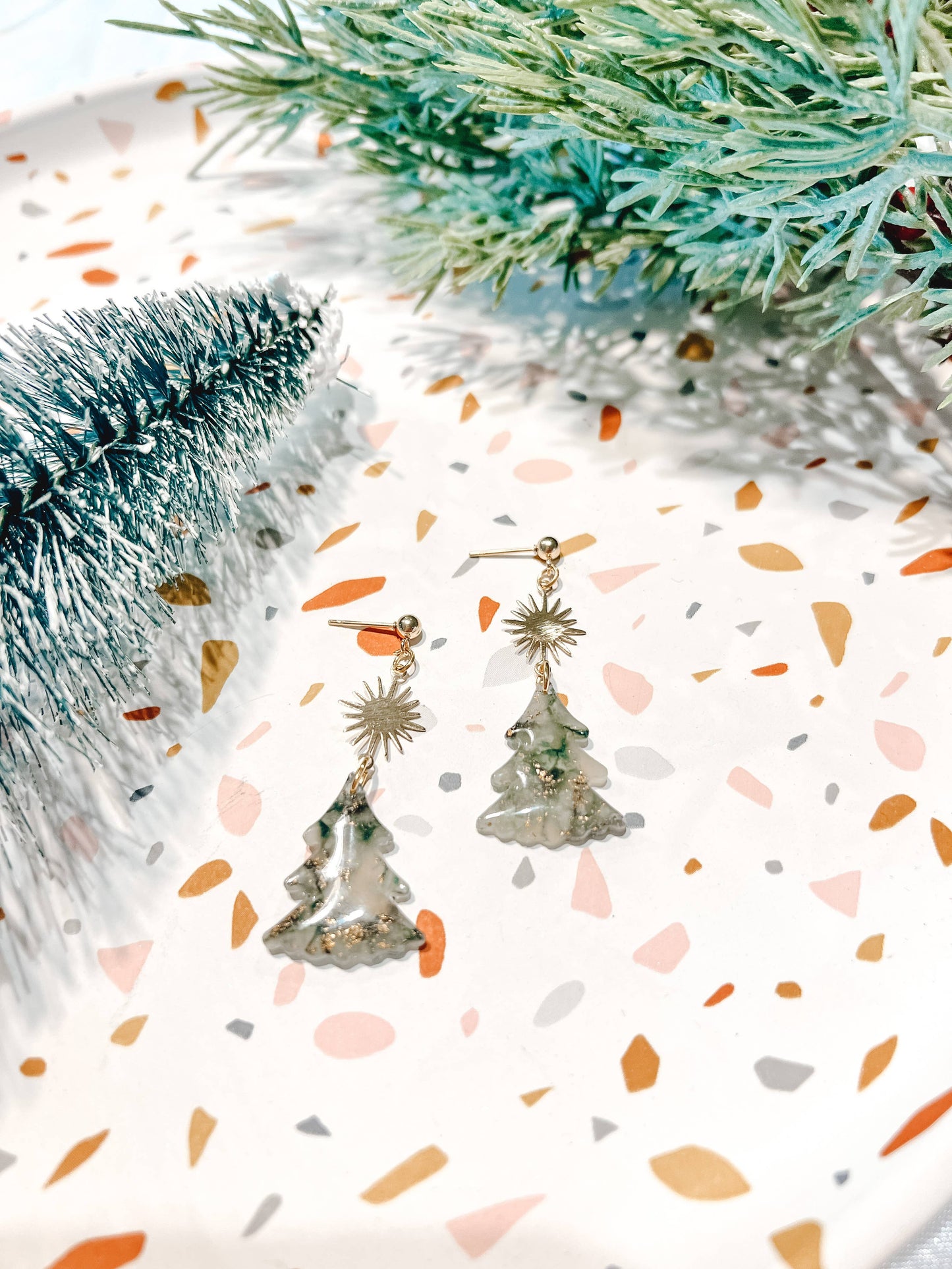 Translucent Green and Gold Handmade Christmas Clay Earrings