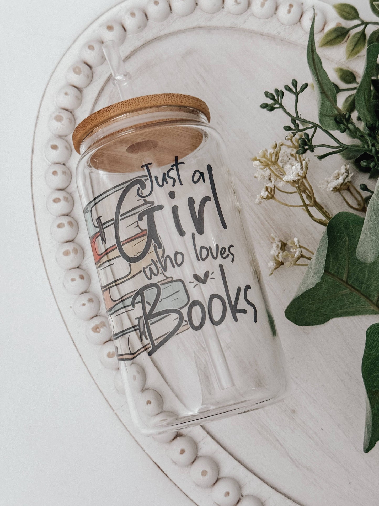 Booklover 16oz Glass Cup with Bamboo Lid: Clear