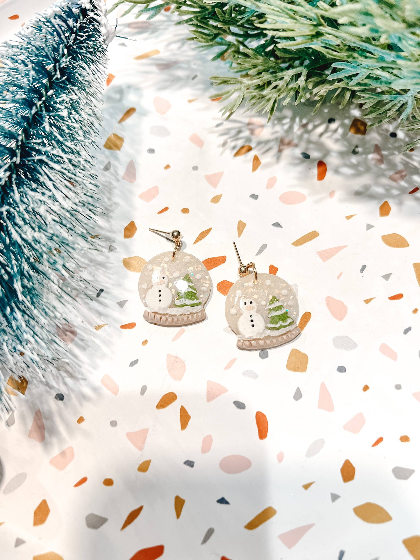 Snowman Snowglobe Christmas Polymer Clay Earrings