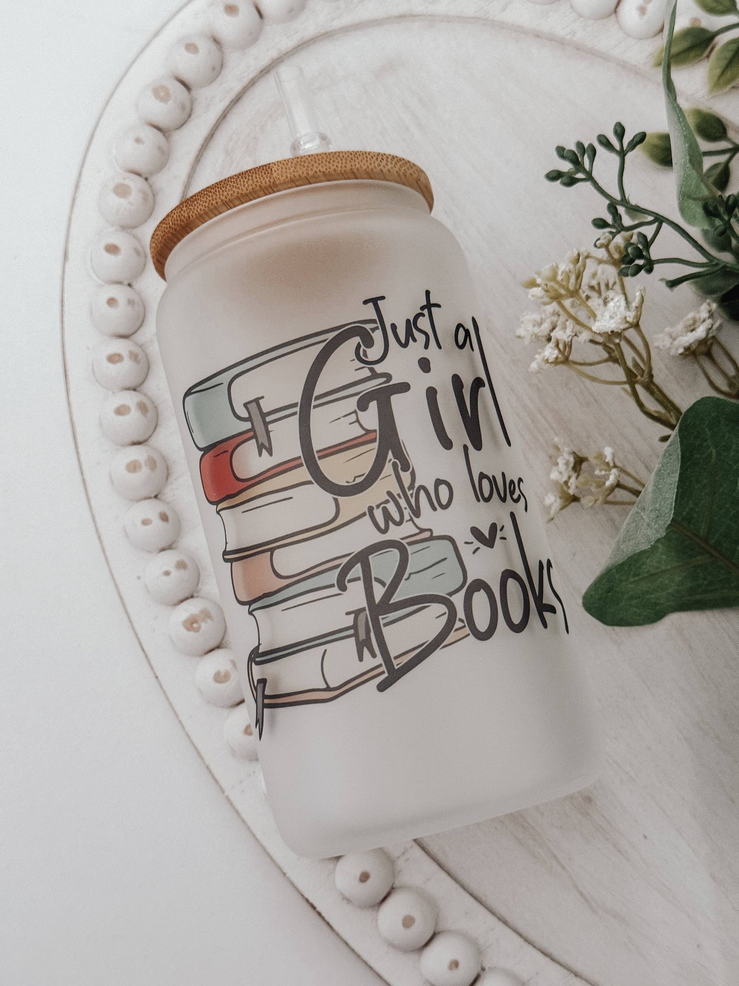 Booklover 16oz Glass Cup with Bamboo Lid: Clear