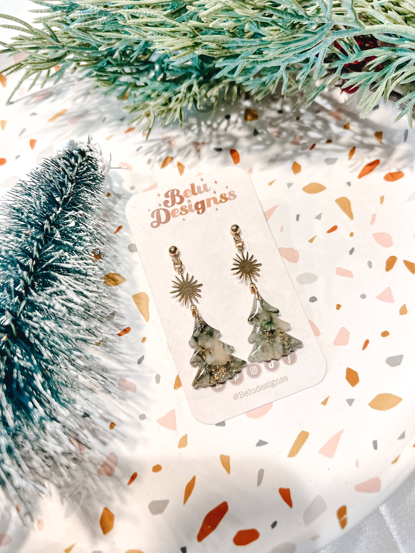 Translucent Green and Gold Handmade Christmas Clay Earrings