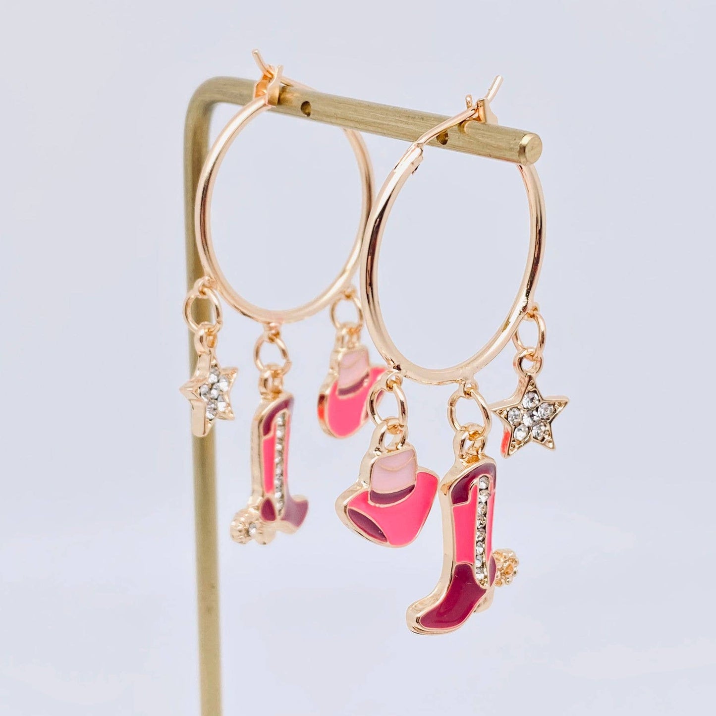 Pink Boots & Hat Western Style Hoop Earrings