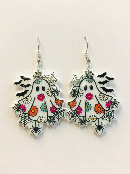 Cute Ghost Dancing with Bat Spider Party Earrings