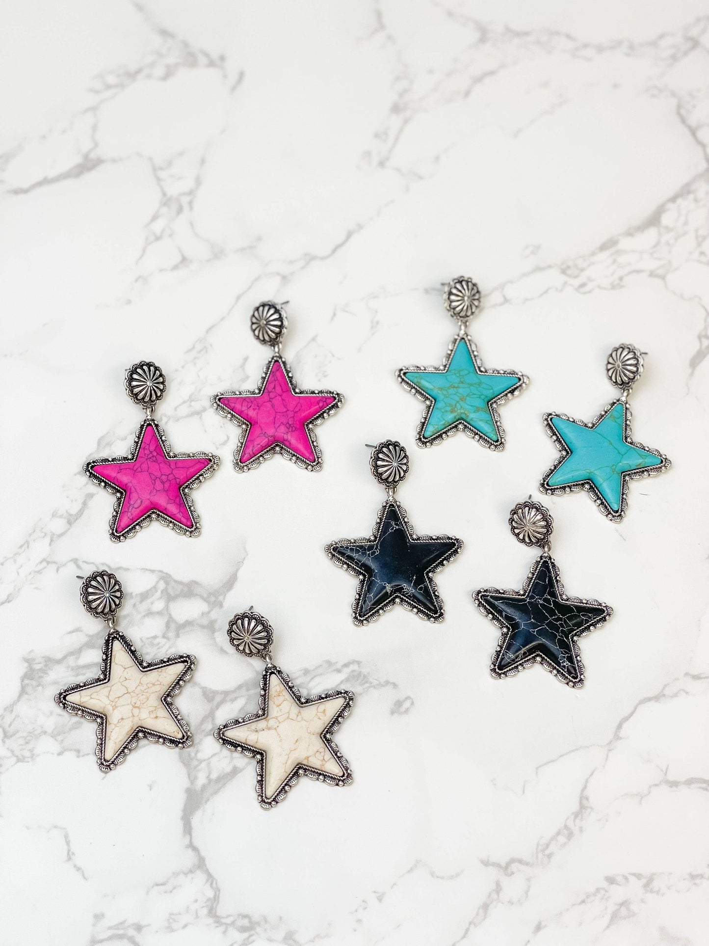 Semi Precious Star Statement Earrings: Ivory