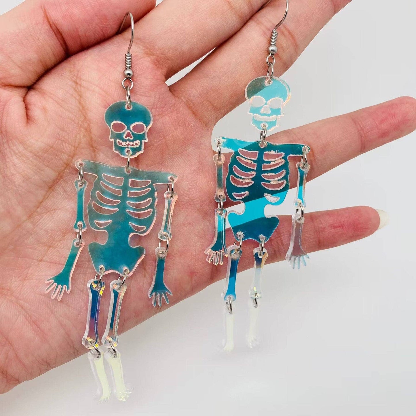 Acrylic Reflecting Light Skelly Dangle Earrings