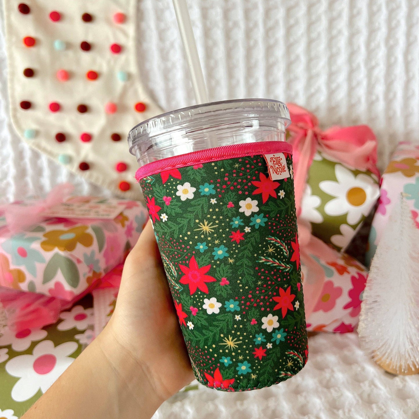 Coffee Cup Cover - Holiday Poinsettia Print: Small / 16oz