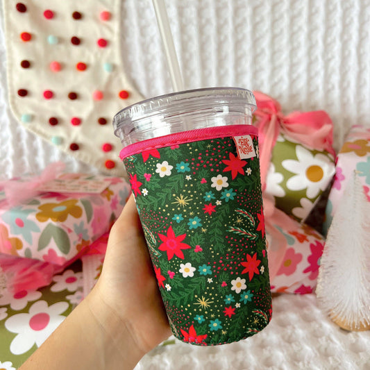 Coffee Cup Cover - Holiday Poinsettia Print: Large / 24oz