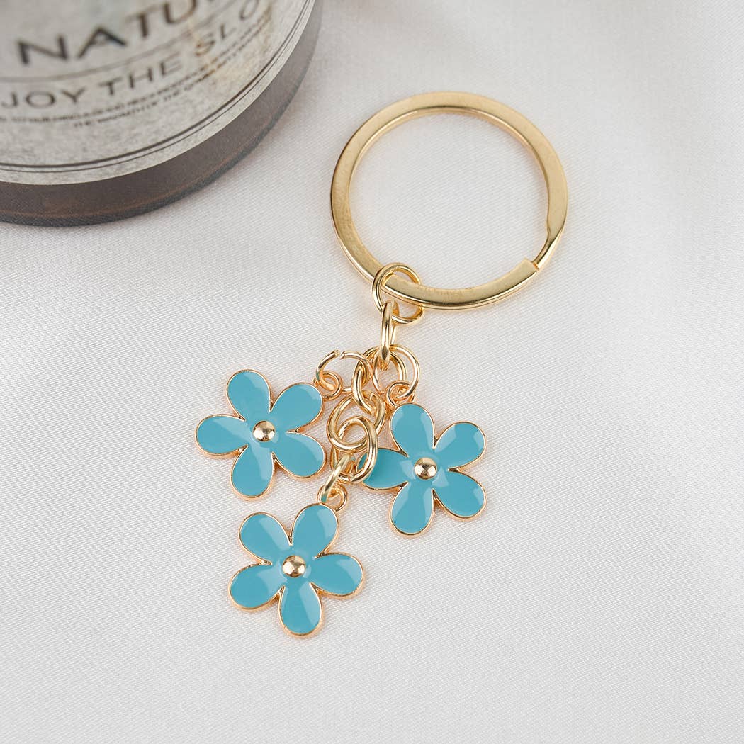 Summer Colorful Flowers Keychain: Blue