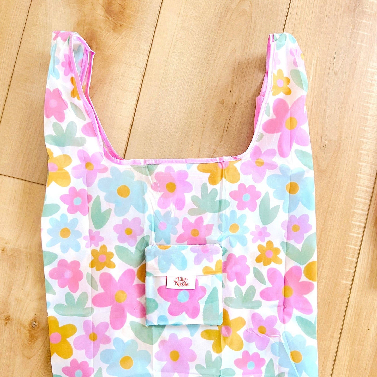 Nylon Reusable Bag - Sage Bloom Pattern