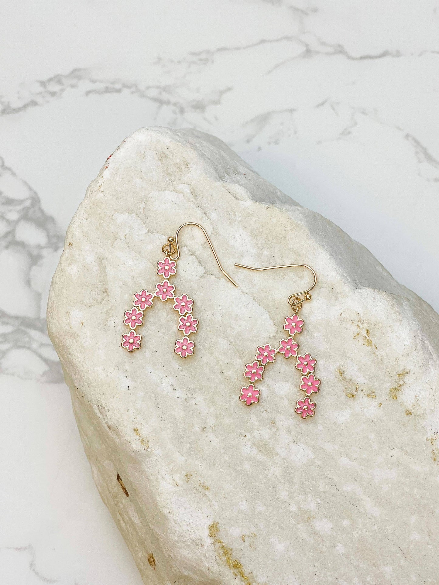 Pink Daisy Arch Dangle Earrings