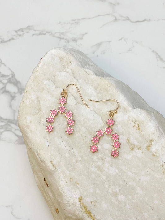 Pink Daisy Arch Dangle Earrings