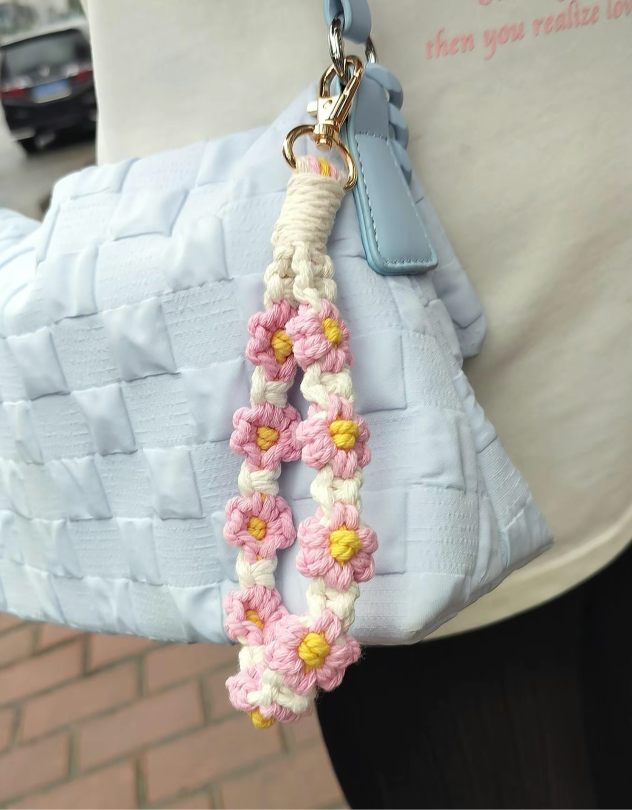 Crochet Flower Keychain: Pink