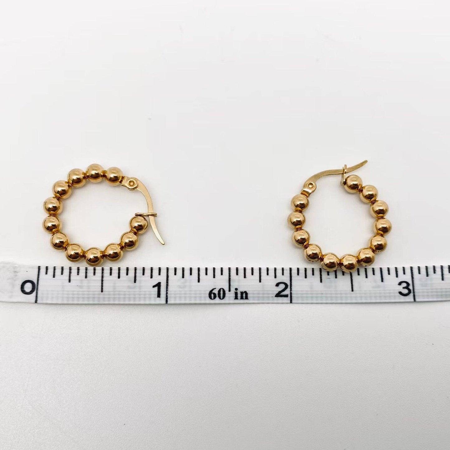 Gold Plated Stainless Steel Beads Hoop Earrings