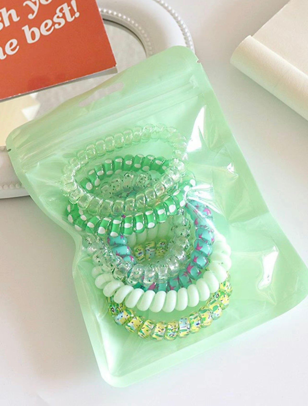 Green Coil Wire Hair Ties