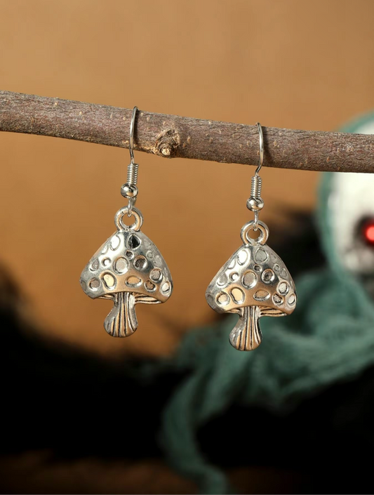 Silver Mushroom Dangle Earrings