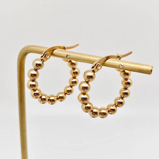 Gold Plated Stainless Steel Beads Hoop Earrings