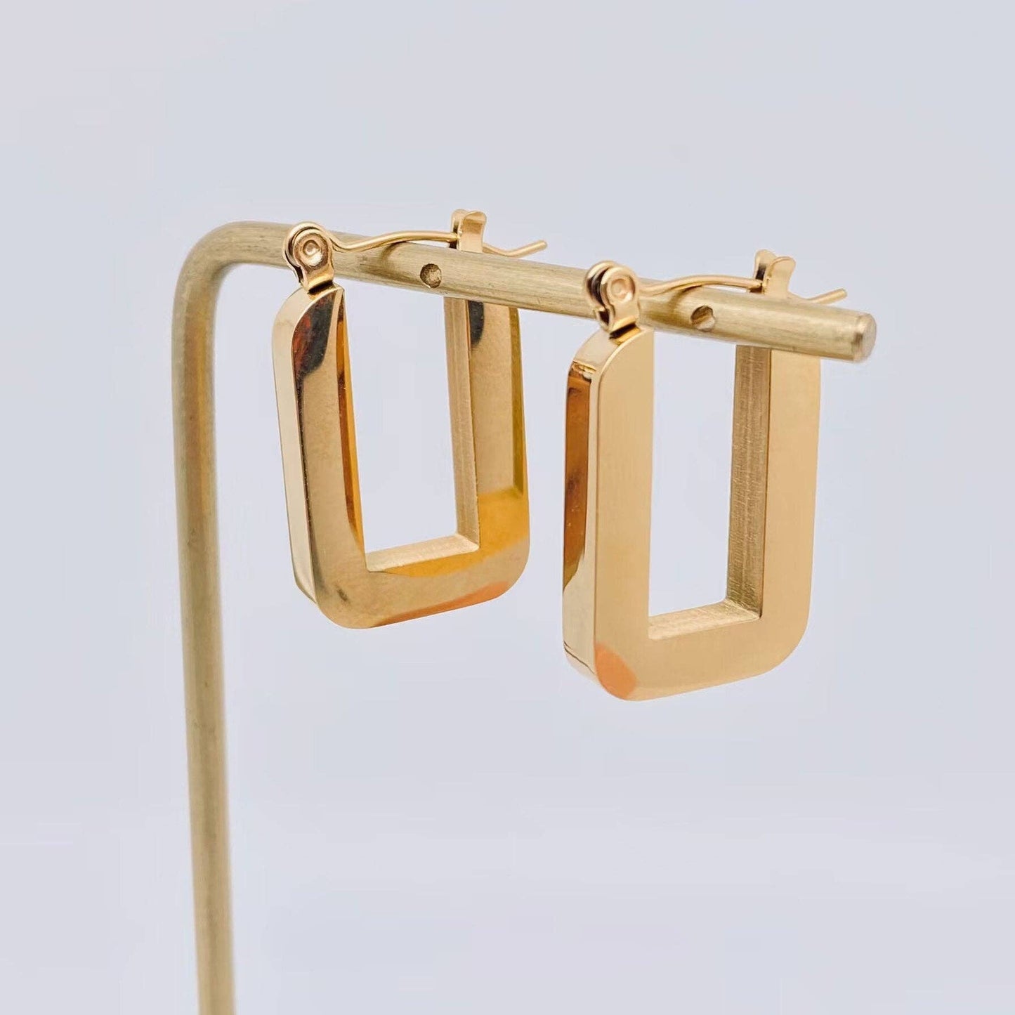 U Shape 18K Gold Plated Stainless Steel Hoop Earrings