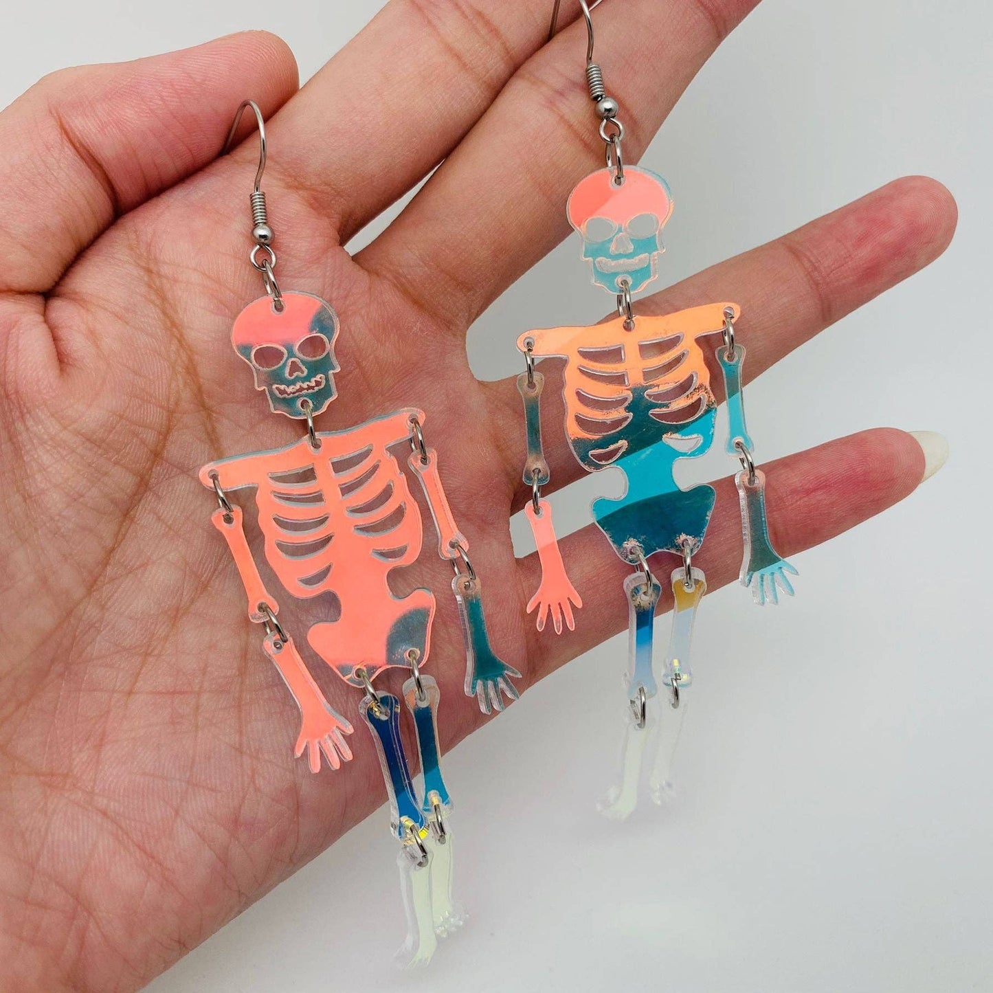 Acrylic Reflecting Light Skelly Dangle Earrings