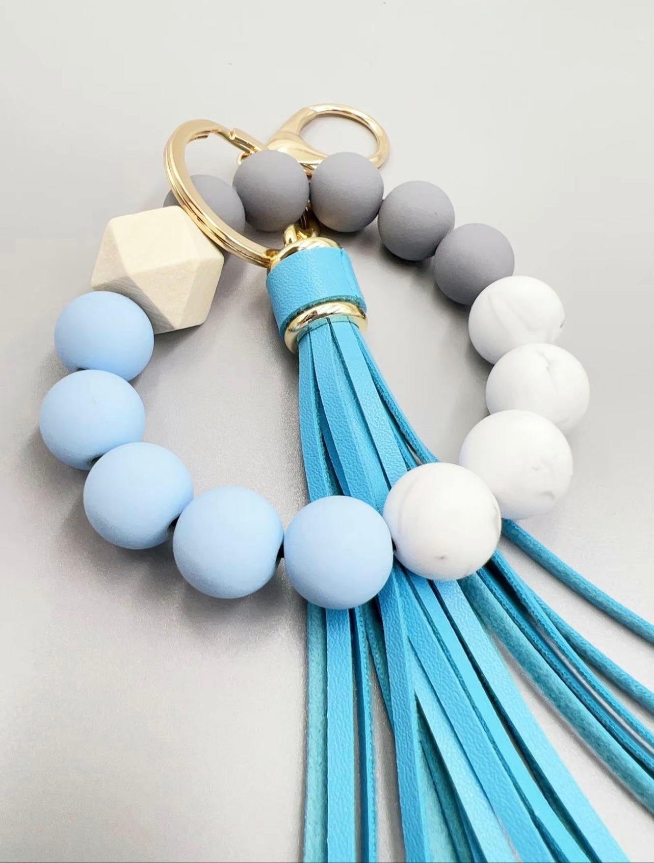 Light Blue Rubber Beaded Keychain