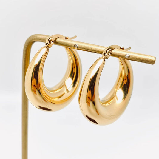 Geometric Gold Plated Stainless Steel Huggie Earrings