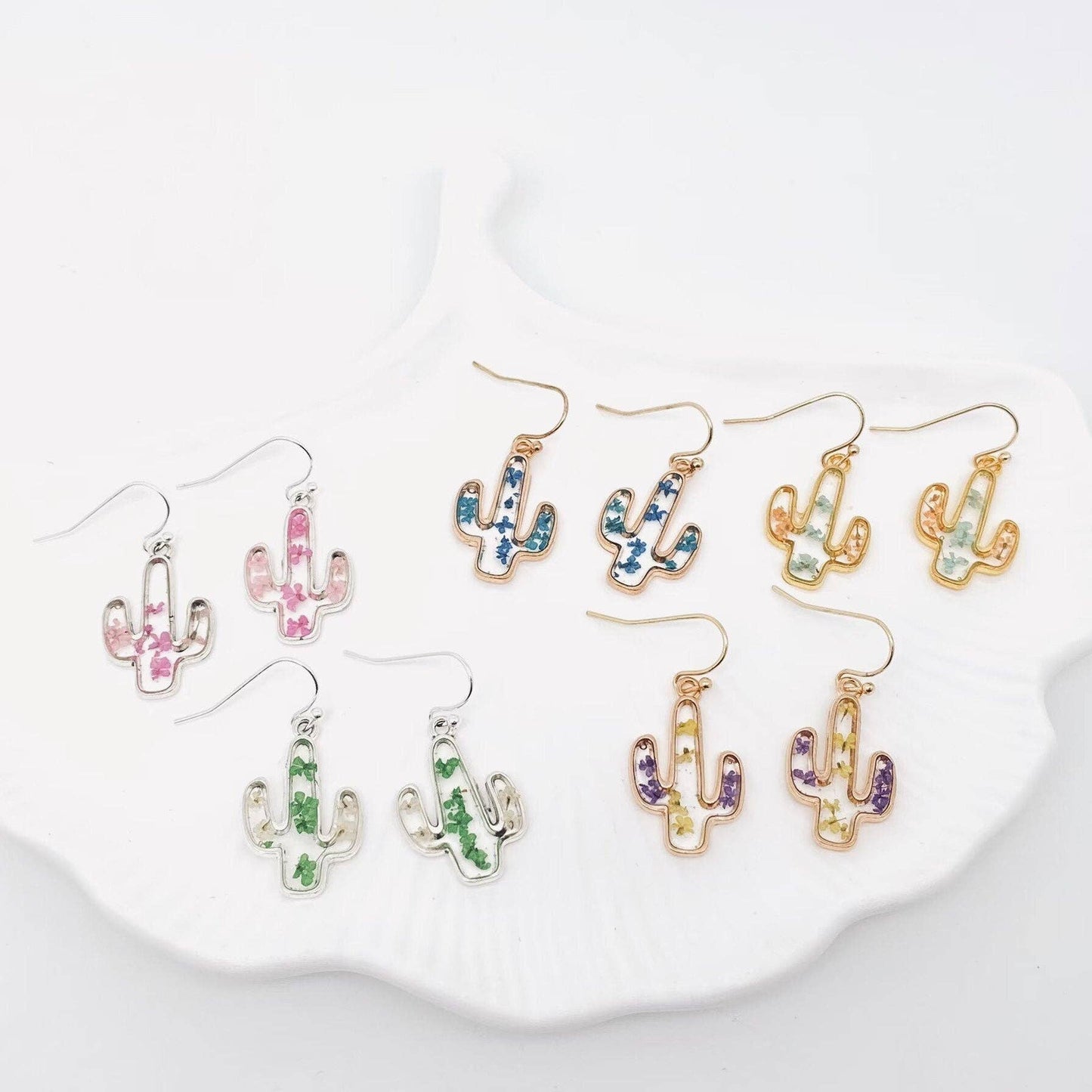 Cactus Charm Pressed Flower Earrings