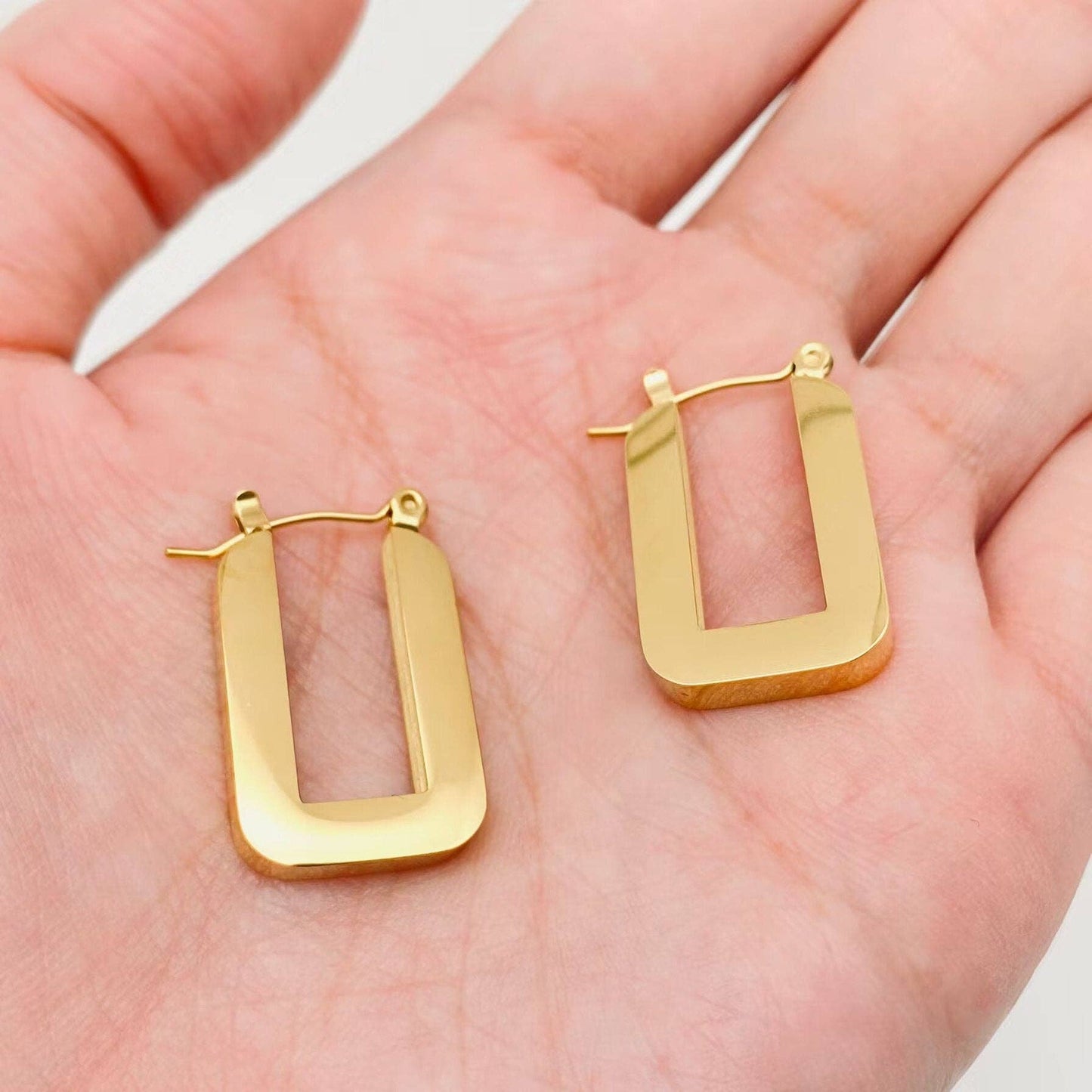 U Shape 18K Gold Plated Stainless Steel Hoop Earrings