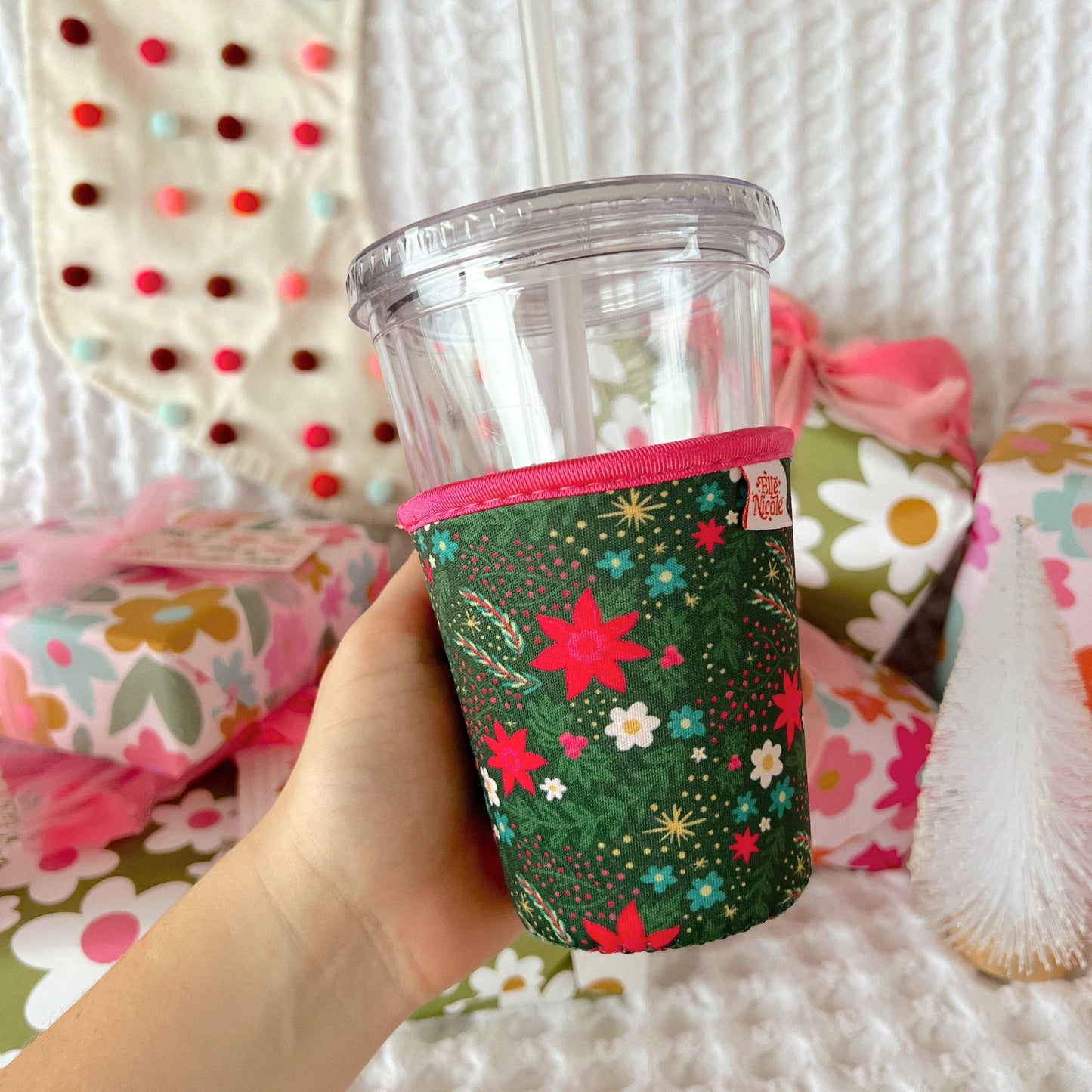 Coffee Cup Cover - Holiday Poinsettia Print: Small / 16oz