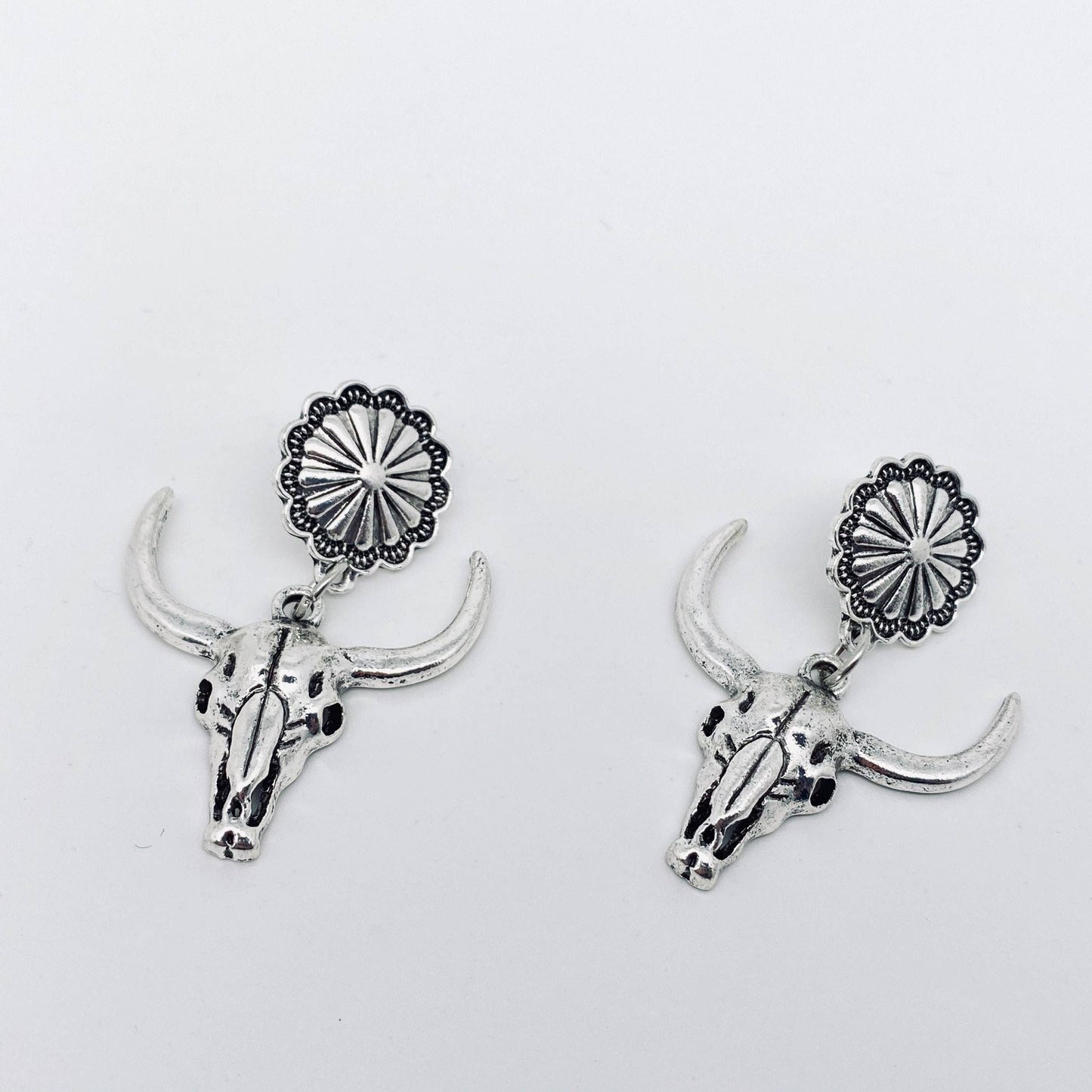 Western Style Metal Skull Bull Head Pendant Earring