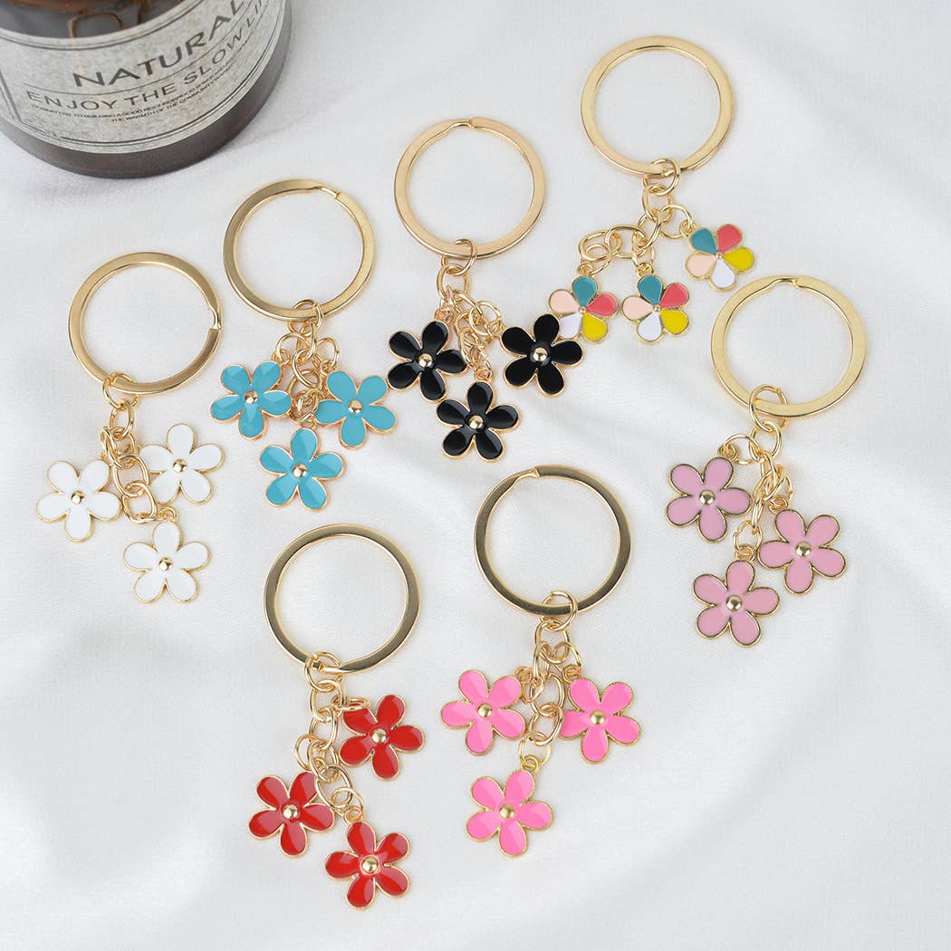 Summer Colorful Flowers Keychain: Blue