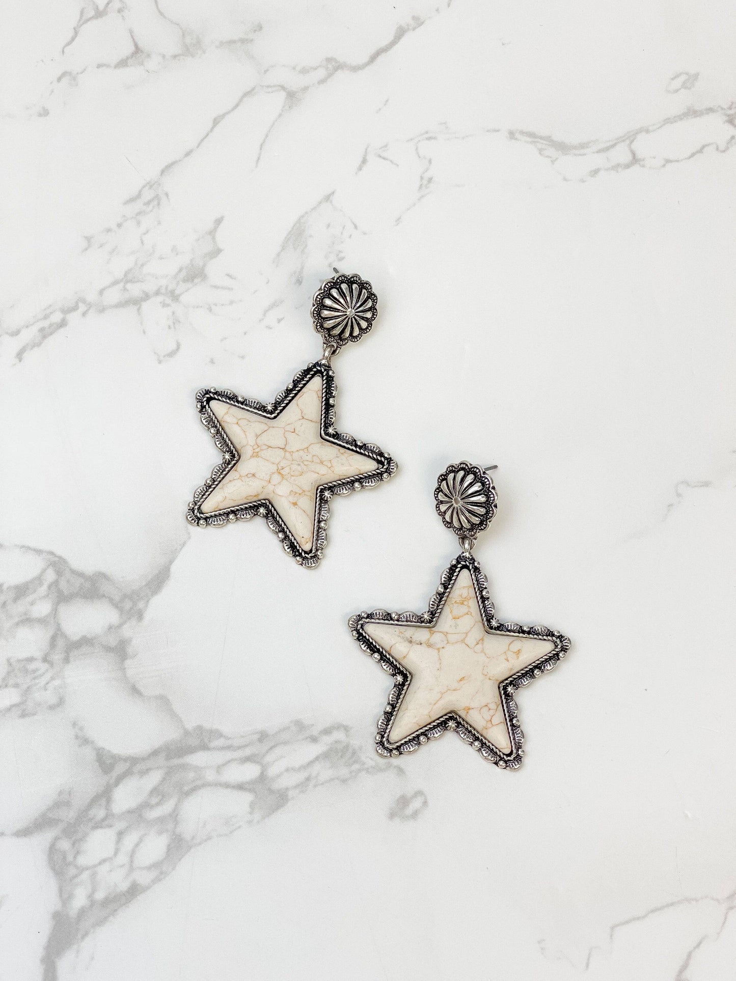 Semi Precious Star Statement Earrings: Ivory