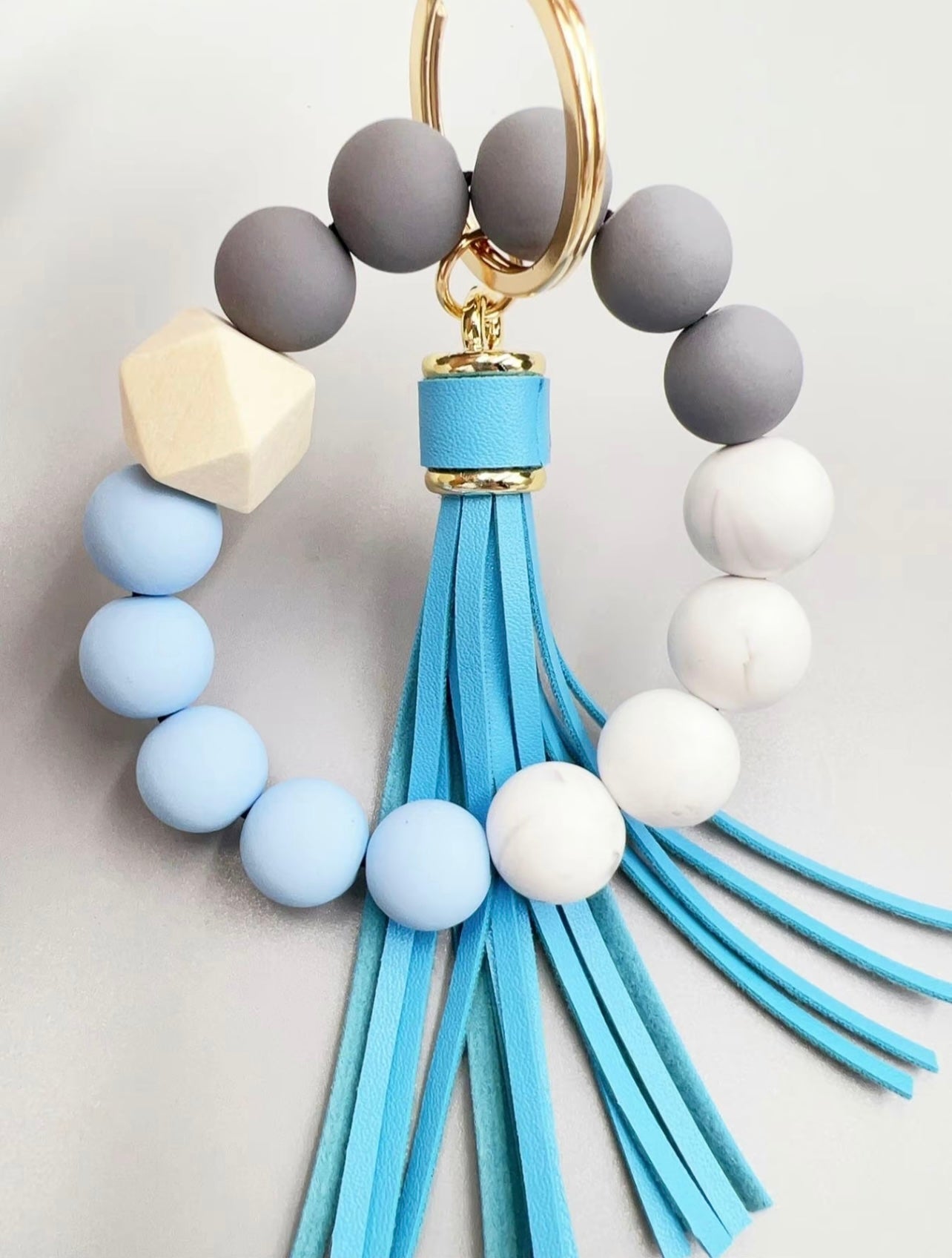 Light Blue Rubber Beaded Keychain