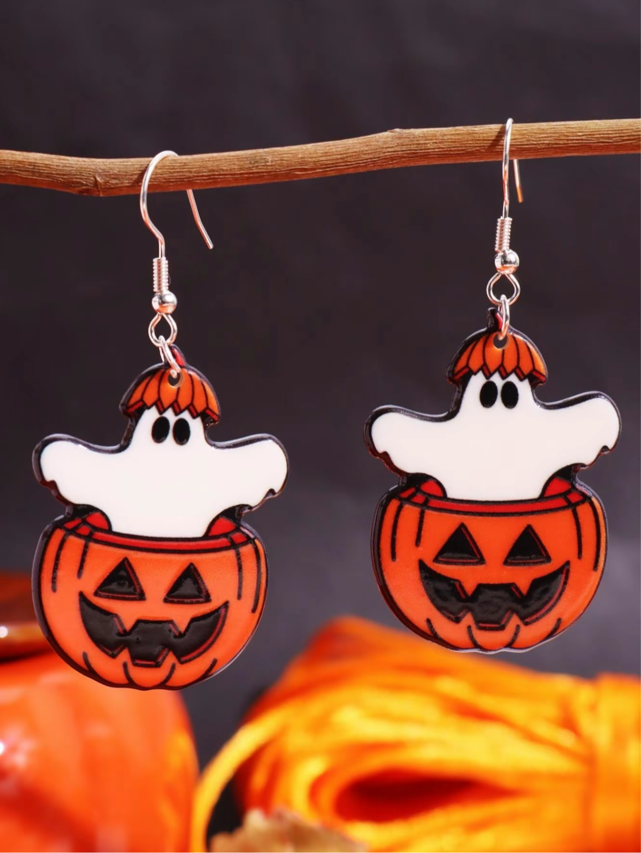 Ghost and Pumpkin Dangle Earrings