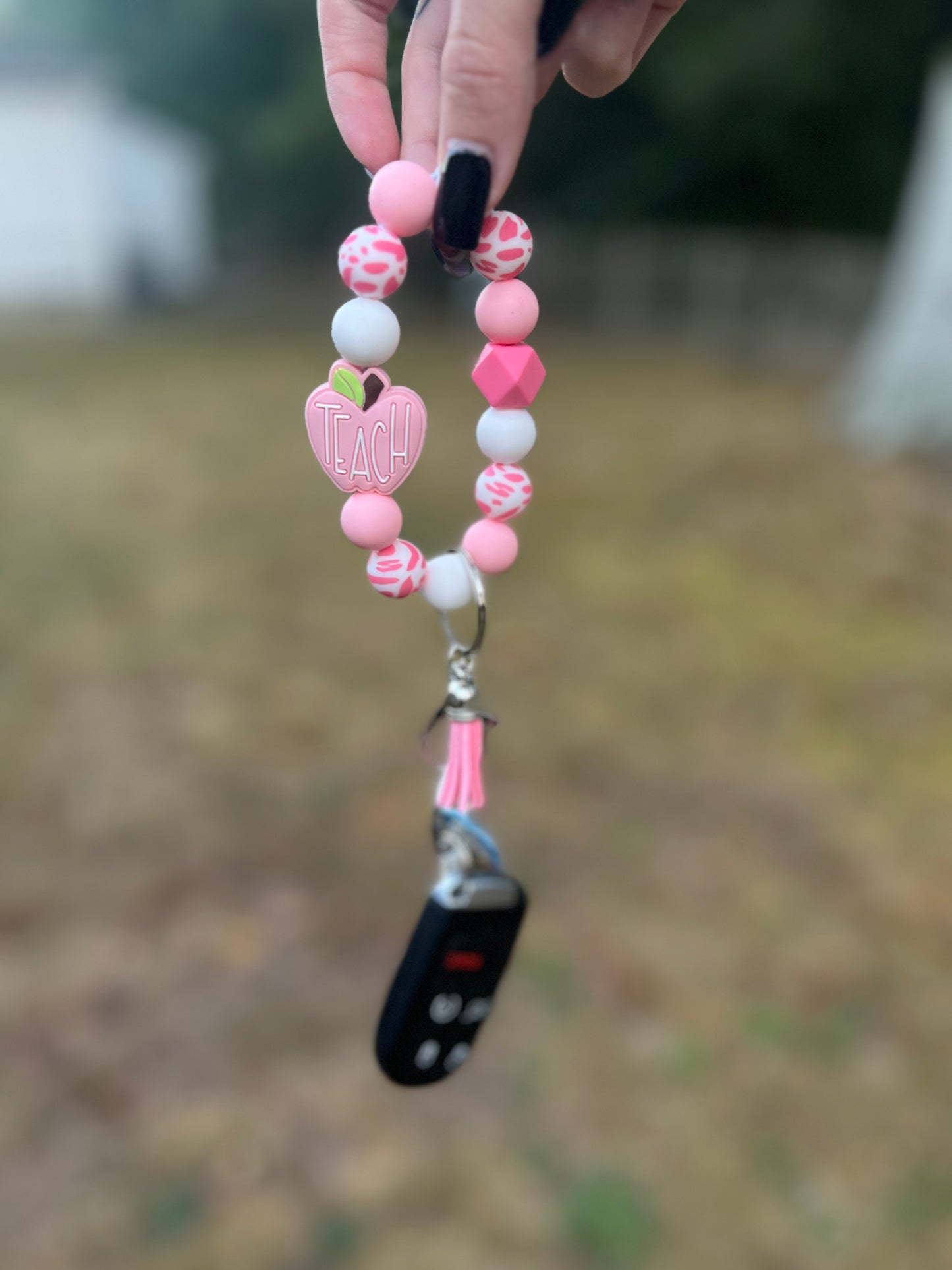 Rubber Beaded Key Chain - Teach