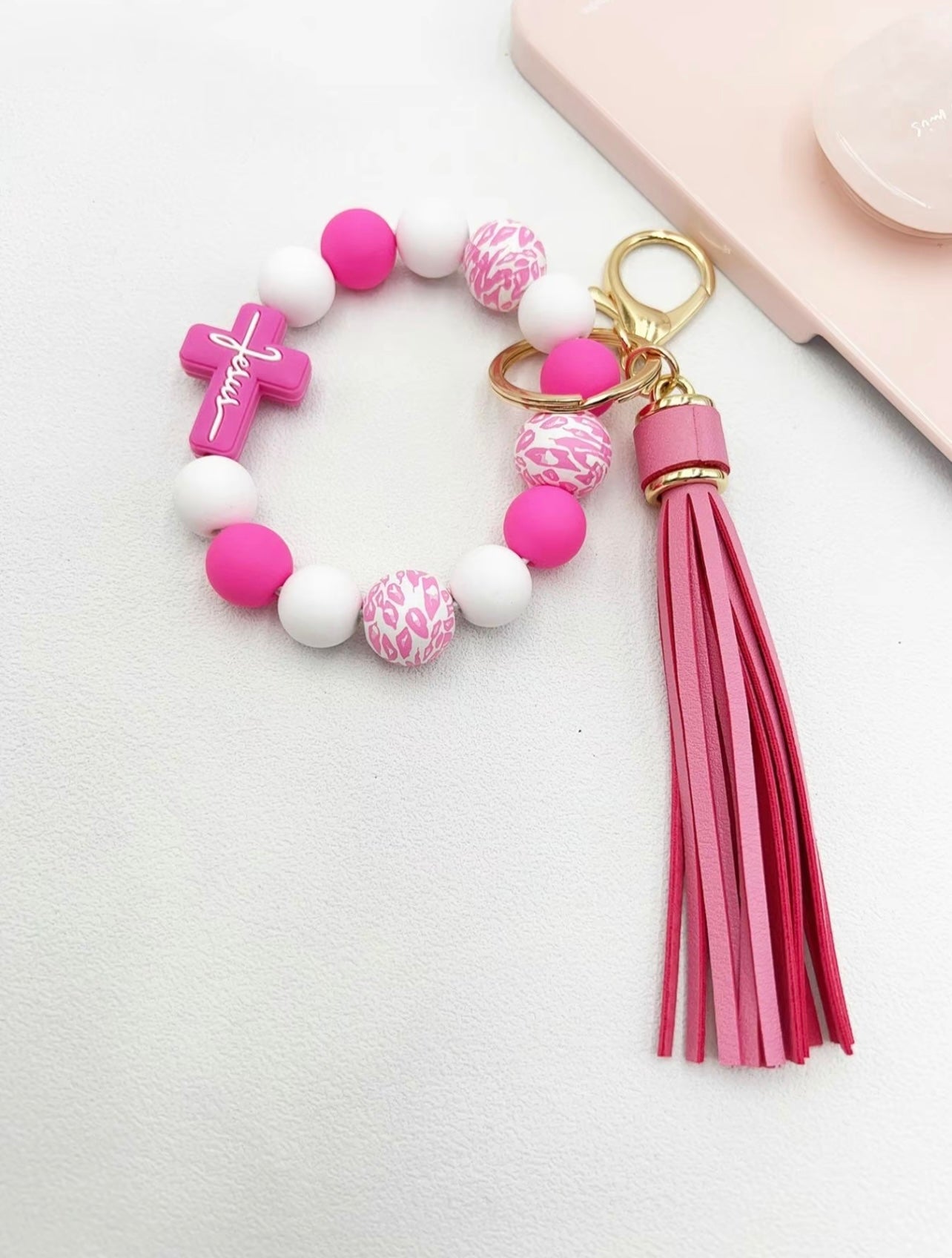 Pink Jesus-Rubber Beaded Key Chain