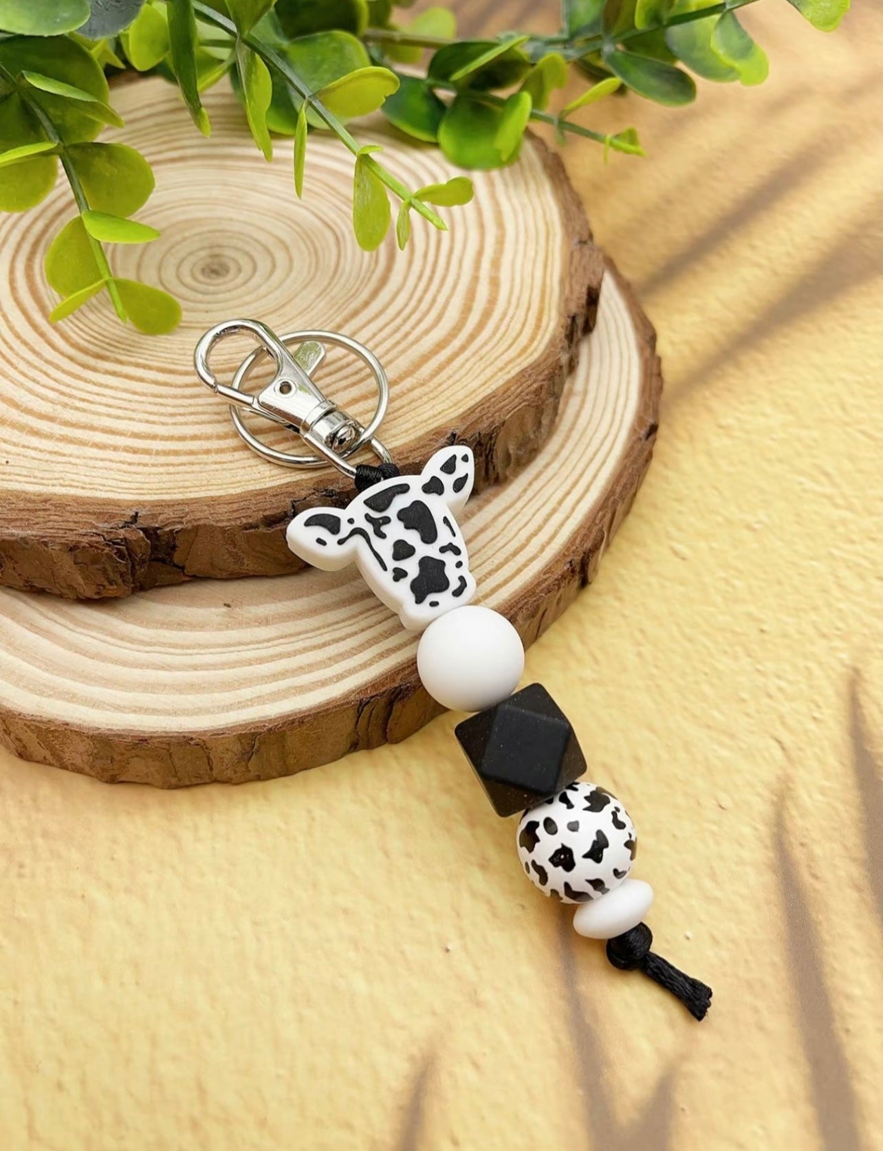 Moo Rubber Beaded Key Chain