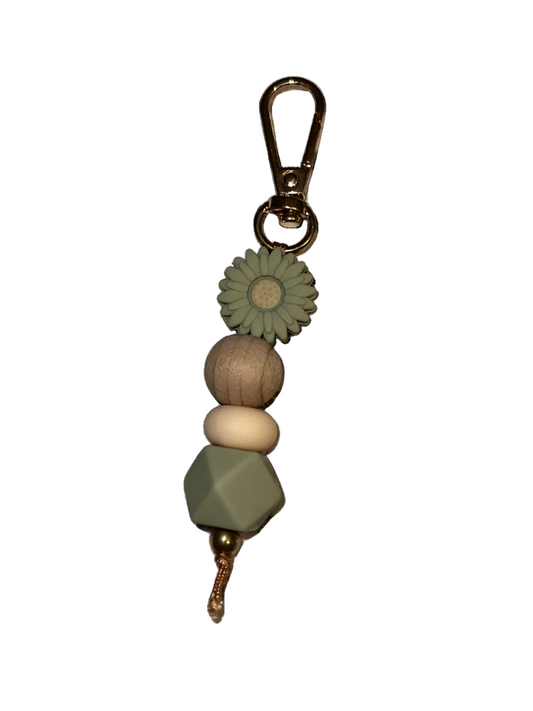 Flower Rubber Beaded Key Chain-Green