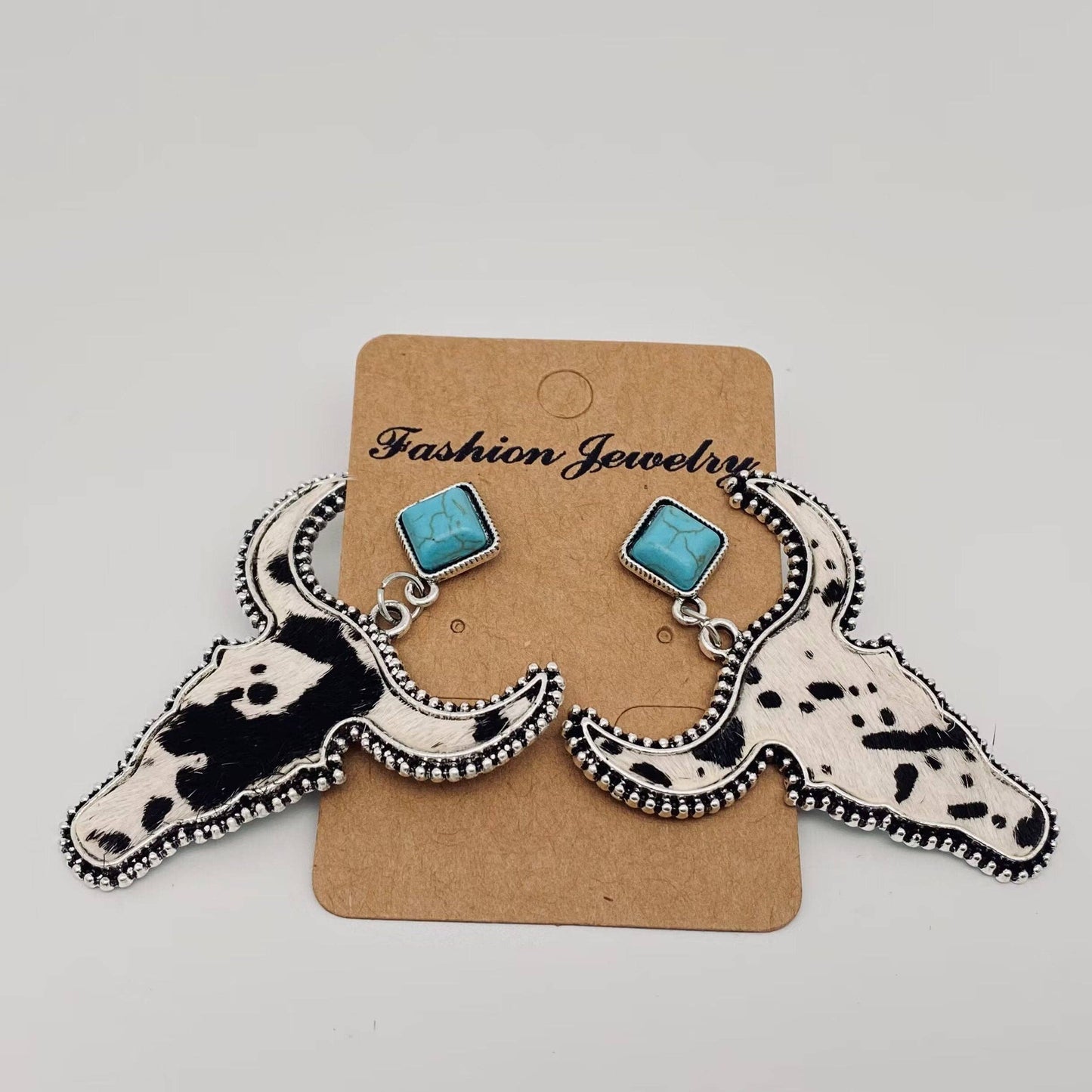 Western Style Cowhide Cowhead Shape Stud Earrings