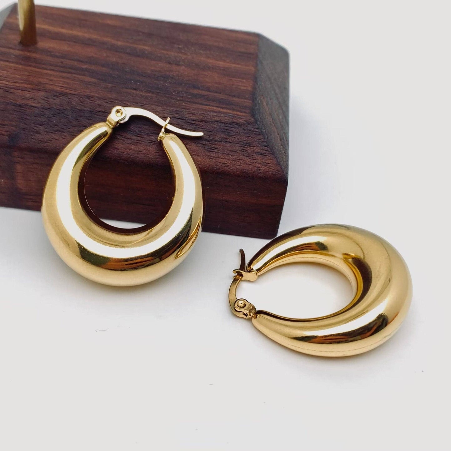 Geometric Gold Plated Stainless Steel Huggie Earrings