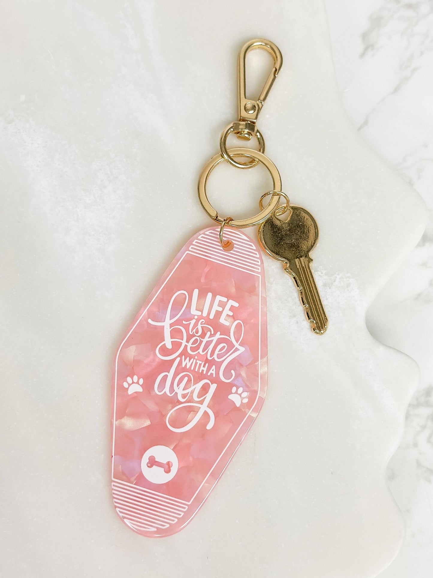 'Life Is Better With A Dog' Retro Motel Keychain: Mint