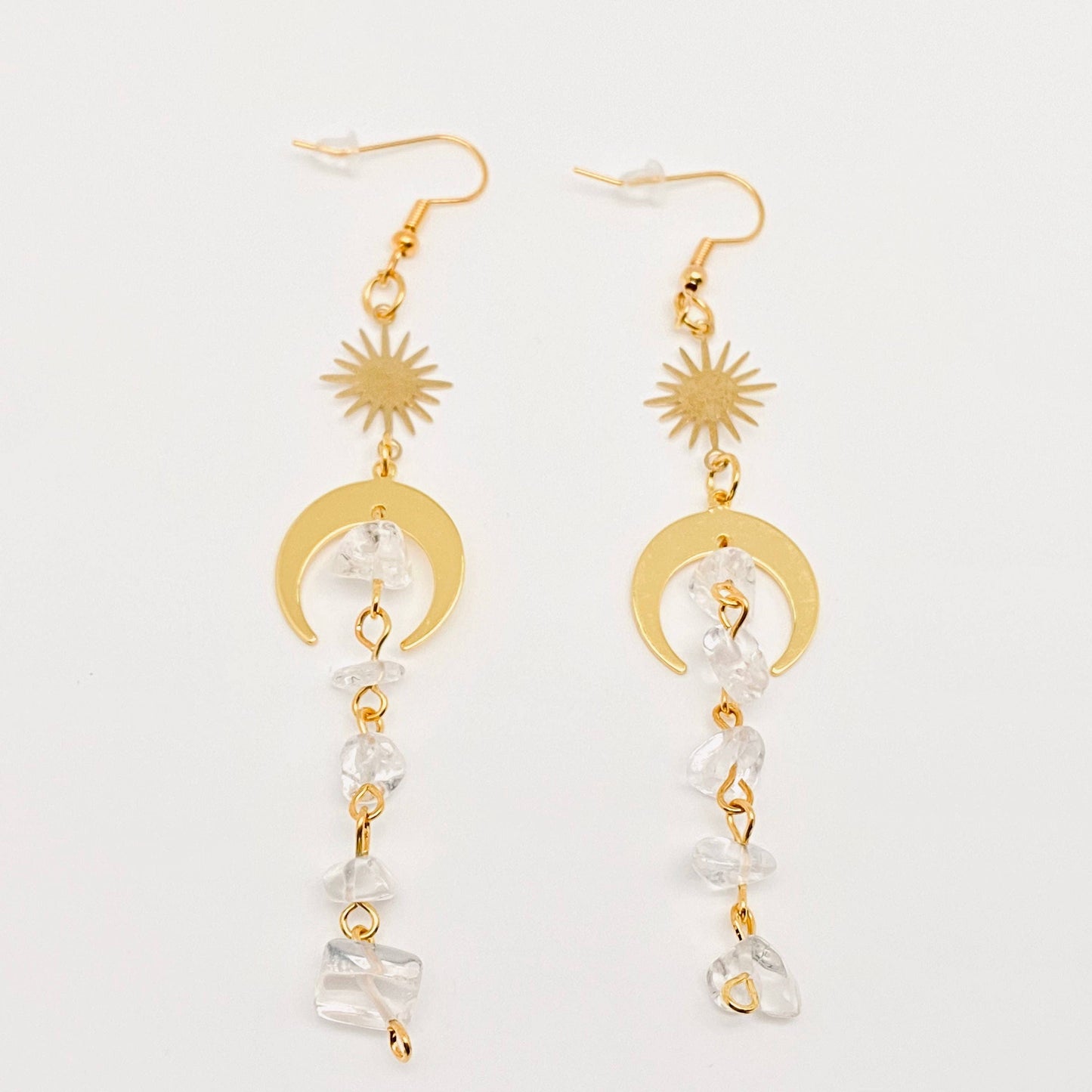 Star Moon Natural Stone Tassel Earrings - MS: White