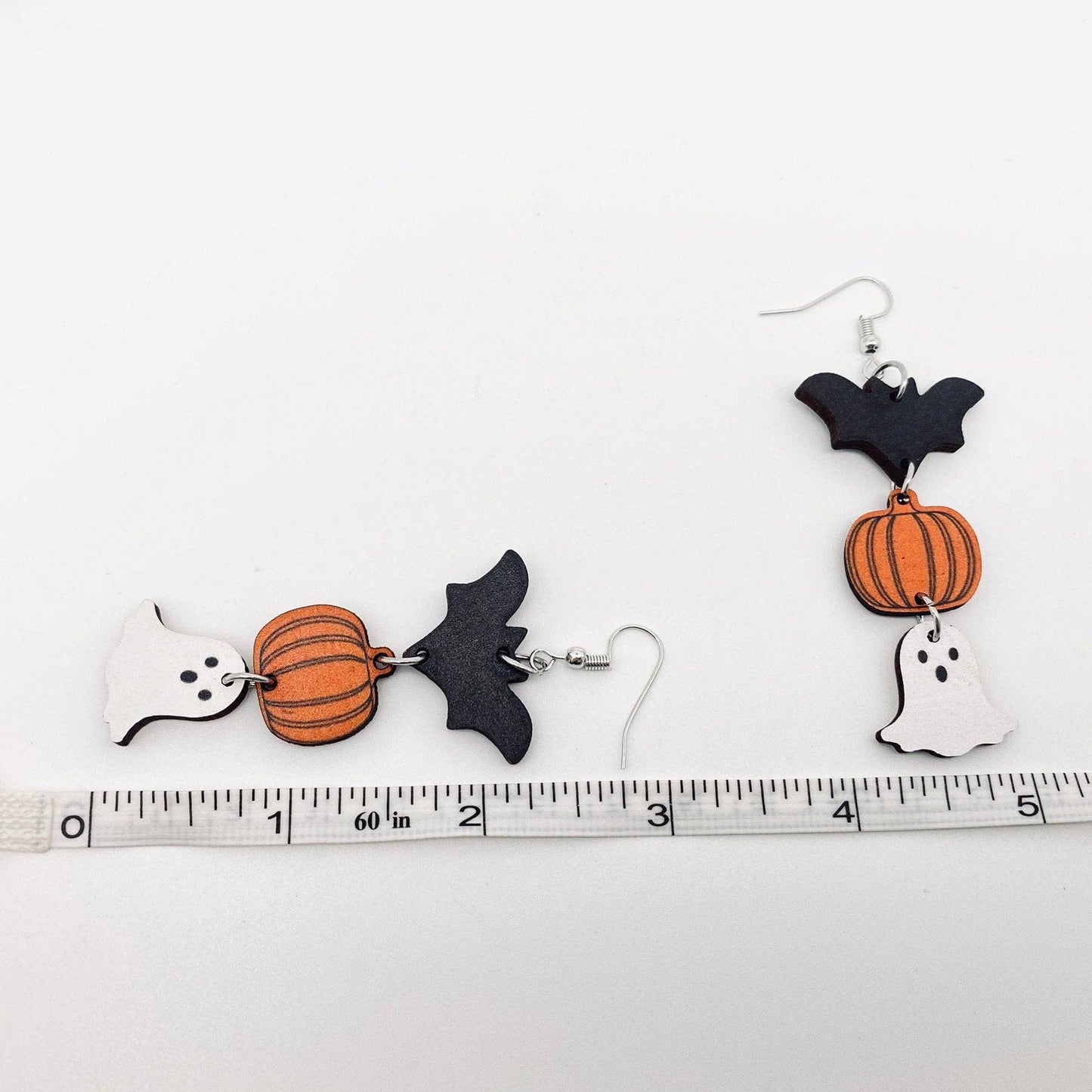 Halloween Ghost Pumpkin Bat Wooden Double Sided Earrings